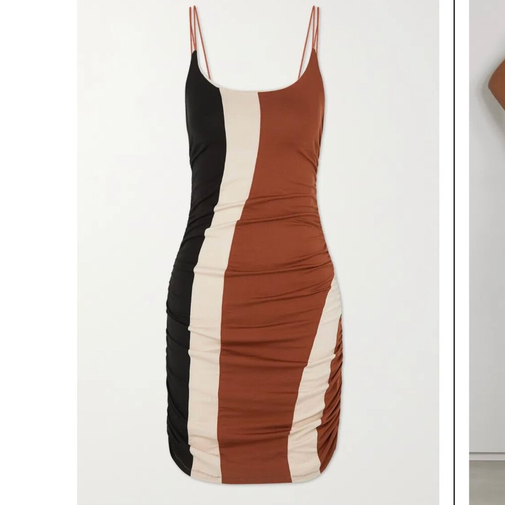 AHLUWALIA Color-block Ruched Stretch-lyocell Jersey Mini Dress NEW US 2 XS